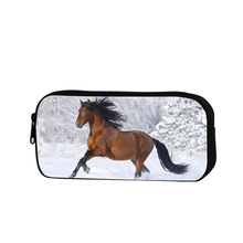 Multifunction Makeup Bag Organizer Women Cosmetic Case Animal Kids Pencil Case Running Horse Stationery Pencil Bag Estojo Escola