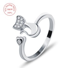 High High quality 925 Sterling Silver Cubic Zirconia Inlaid Cute Animal Cat Ring for Ladies/Women