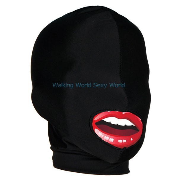 Sexy Toys Fetish Open Mouth Hood Face Mask Head Restraint Bondage Seduction Headgear Black Audlt 1082