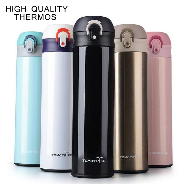 Hign Quality 5 Colors 450ml Double Stainless Steel Thermos Mug Bounce Cover Coffee Cup Thermos Bottle Drinkware Thermocup