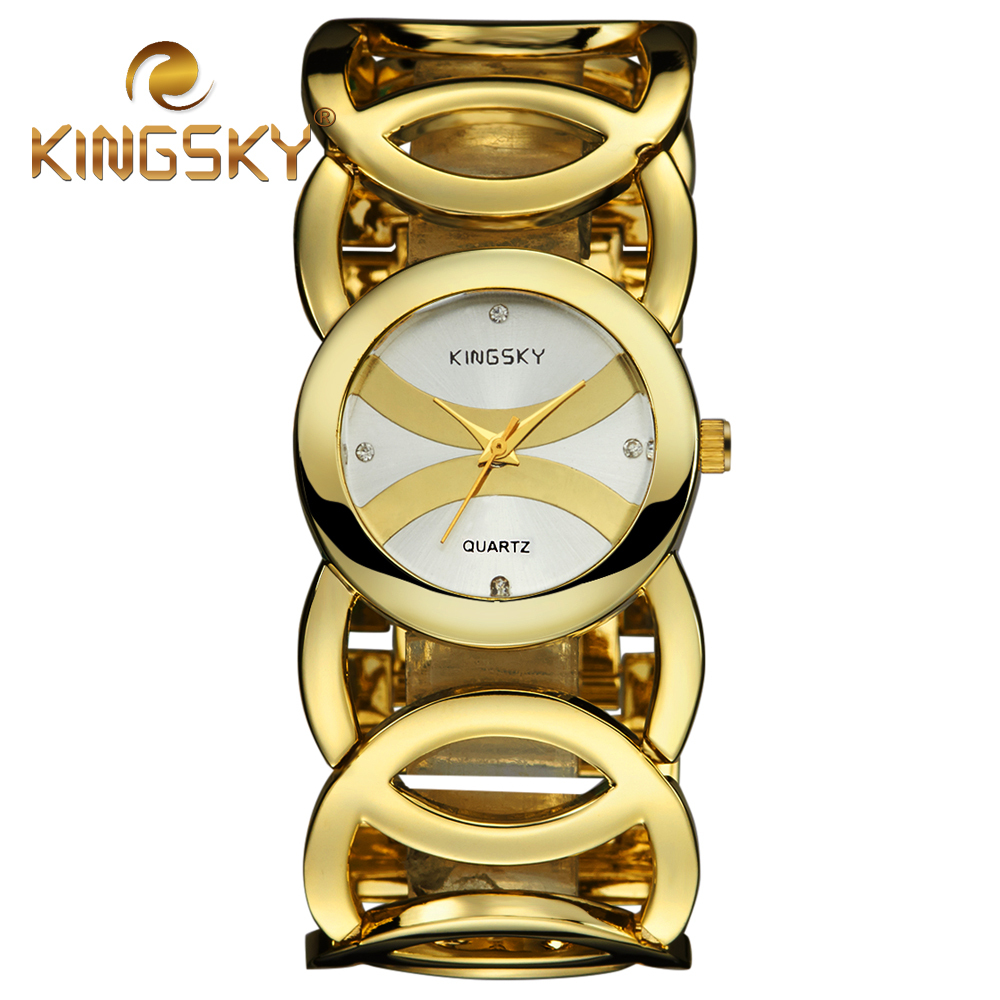 Big Chain Cross Brand Alloy Cricle Women Lady Golden Rose Gold Bracelet Wrist Watch