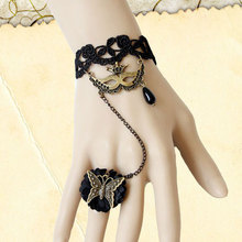 New Handmade Sexy Womens Venice Mask Drop Bead Butterfly Black Floral Lace Adjustable Ring Bracelet Wristband Lolita Gothic Ball