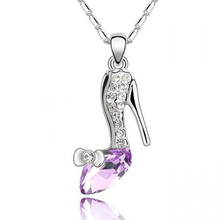 High Quality Trendy Gold Silver Plated Crystal Cinderella Glass Slipper Pendant Necklace Jewelry For Women Wholesale