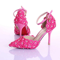 Summer new elegant with strap white lace wedding shoe up heel bride shoes pointed photography female