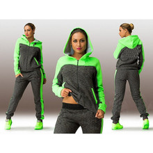 tracksuit for women pink and green hooded sweatshirts with a zipper +pants 2 pieces jogging suit clothing Big size S-XL