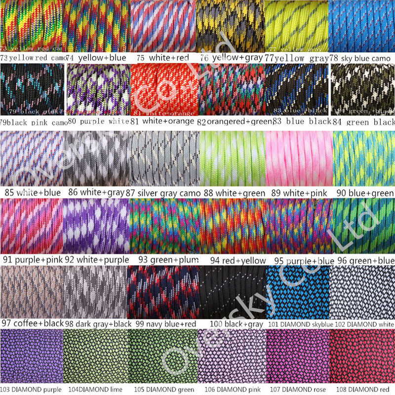 108 colors Paracord 550 Paracord Parachute Cord Lanyard Rope Mil Spec Type III 7Strand 100FT Climbing