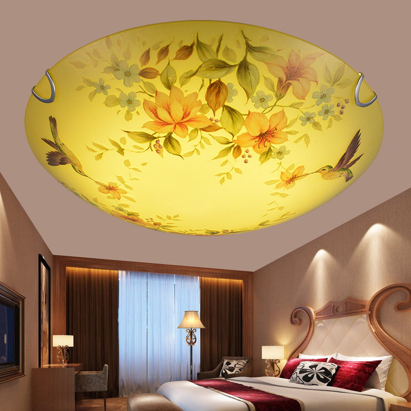 Фотография American rustic romantic LED ceiling light colorful flower printed lamp for bedroom and dining room
