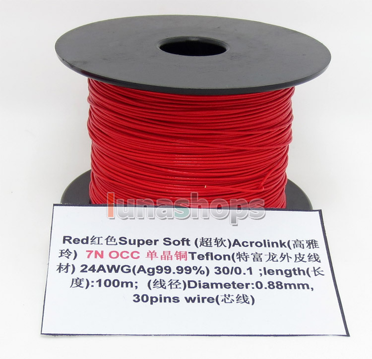 Red 100m 24AWG Ag99.9% Acrolink Pure 7N OCC Signal Teflon Wire Cable 30/0.1mm2 Dia:0.88mm For DIY