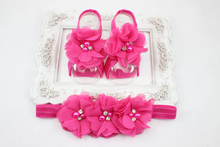 New Baby girls Barefoot Sandals First Walkers Newborn Infant Flower Shoes sandalia infantil menina Headband Sandals