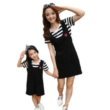 2016 fashion mother daughter dresses family look suits summer one piece girls women striped dresses cotton matching family dress