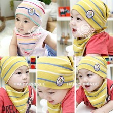 Hot Sales 2Pcs Sets Spring Baby Boys Girls Clothes Stripe Soft Cotton Hat Cap Triangle Bib