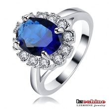 LZESHINE Brand Elegent Blue Zircon Rings Platinum Plated Romantic Jewelry Knuckle Rings/Anillos RI-HQ1131-B