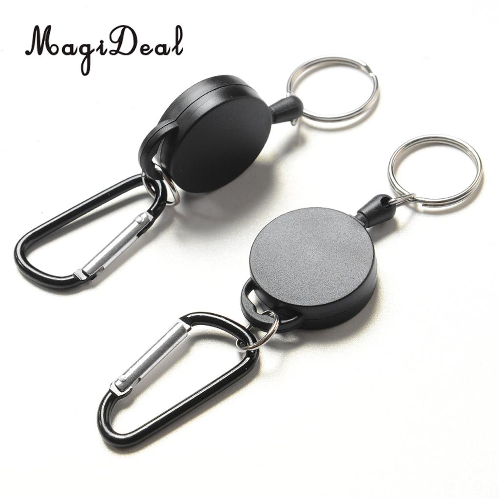 Perfeclan 4pcs Recoil Extendable Steel Wire Key Chain Ring Belt Clip Pull Holder Hook