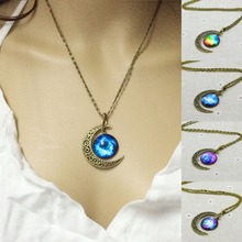 Moon Pendant Necklace Brand Fashion Jewelry Vintage Glass cabochon bronze Chain statement necklace women accessories