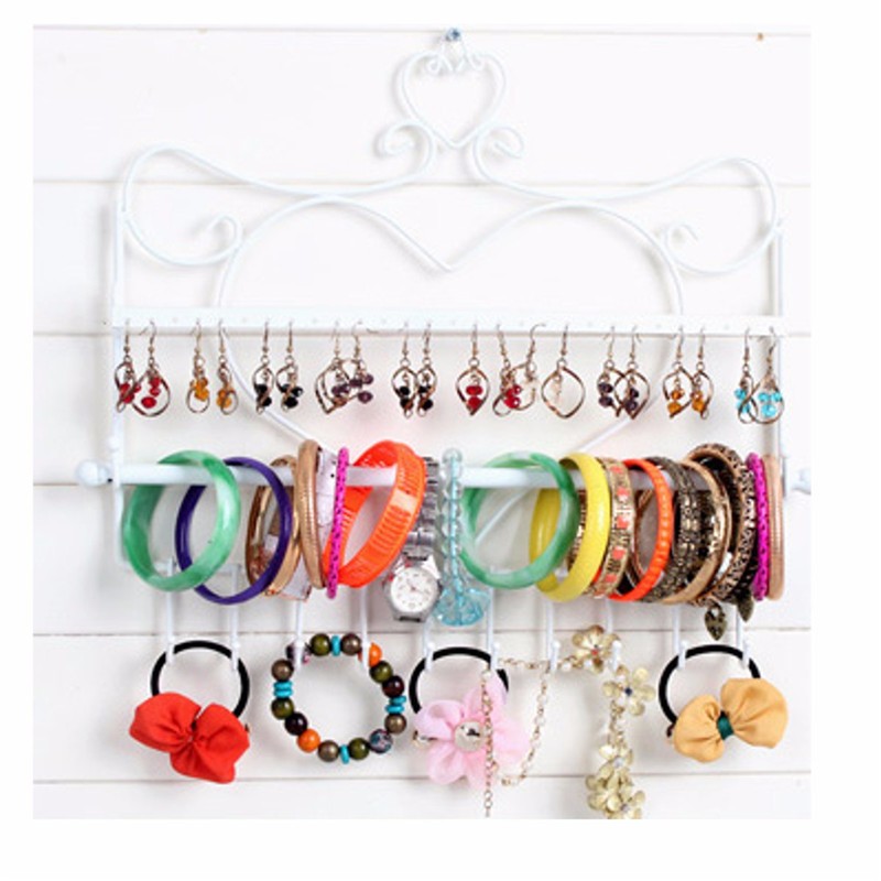 2015 New Hot Wrought Iron Wall Mounted Frame Earring Necklace Holder Bronze Accessory Storage Rack Jewelry Plaid Display Stand