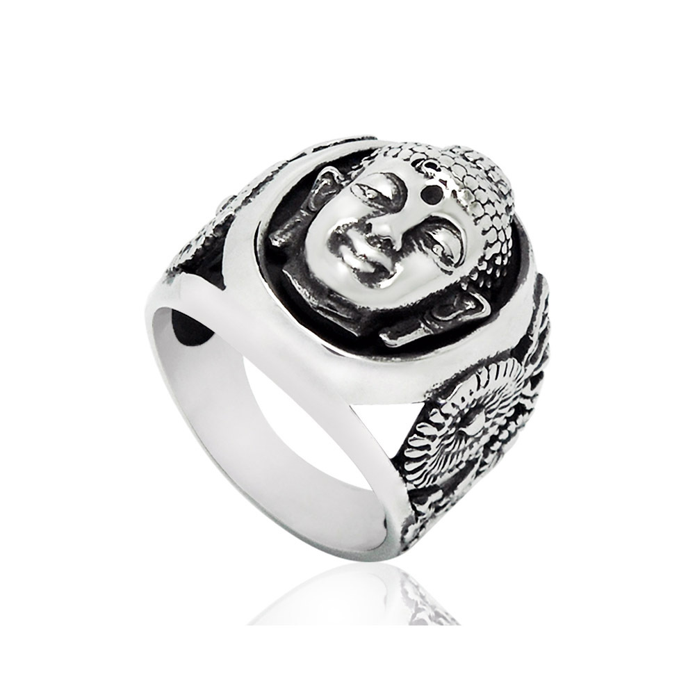 Wholesale Vintage Stainless steel Surgical Steel Cool Unique Shakyamuni Buddha Rings For Men ...