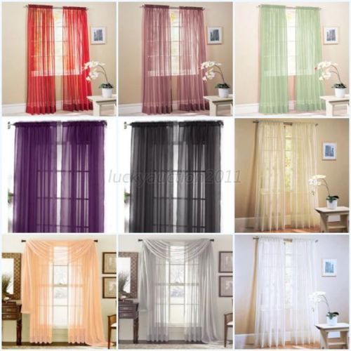 Colorful Door Window Curtains For Living Rroom Drape Panel or Scarf Assorted Scarf Sheer Voile 19