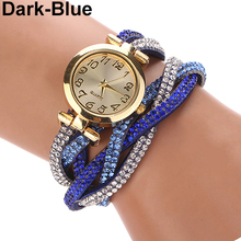 Popular Good Design Two Tone Wrap Faux Suede Quartz Analog Rhinestone Bracelet Watch NO181 5V69 W2E8D