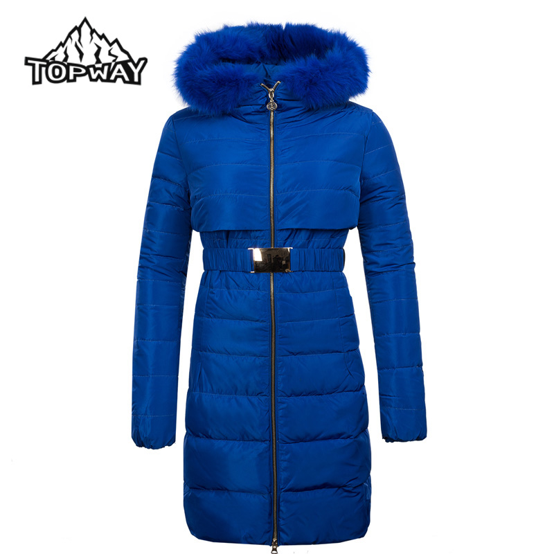 2015 Fashion Manteau Hiver Femme Fur Collar Manteau Femme Warm Coat Long White Duck Down Winter Jacket Women Belt Casaco Inverno