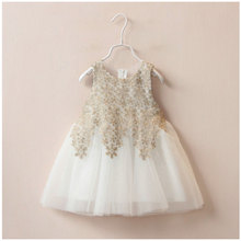 Summer Fashion Kids Party Tutu Dress For Girls Lace Gold White Wedding Dresses Girls Crochet Dress Flower Children Dress