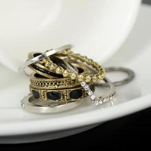 Bohemian Style Retro Punk Rhinestone Alloy Individual Midi Rings Set Geometric Finger Ring Fashion Jewelry for