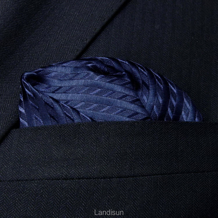 Landisun 206 Navy Blue Solids Mens Silk Tie Set: Tie Hanky Cufflinks