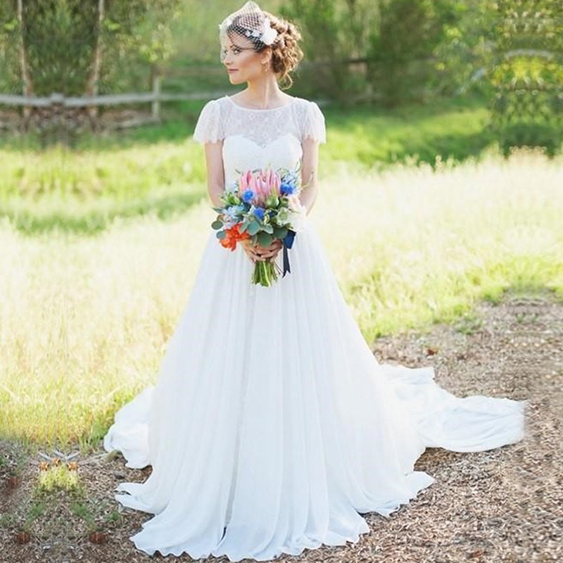 Elegant Scoop Neck Lace A Line Beach Wedding Dress Amazing