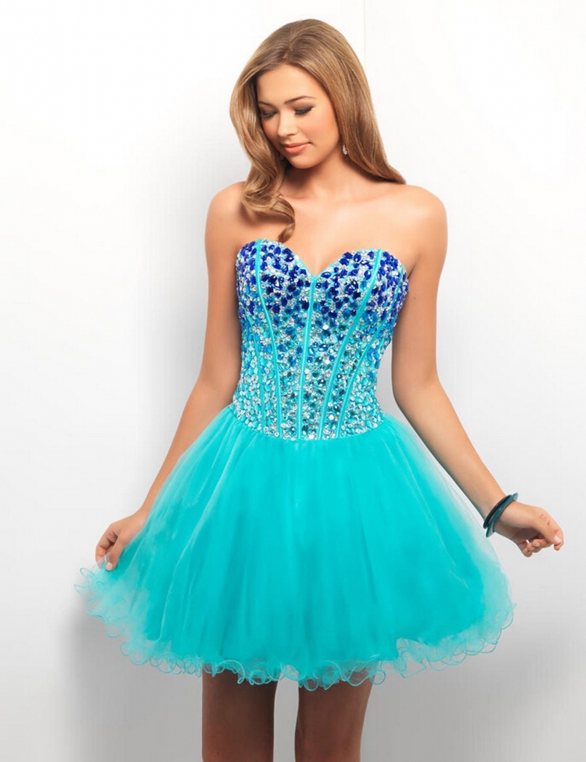 Sexy Sparkly Short Blue Prom Dress