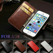 Vintage Wallet PU Leather Case for iPhone 5 5S Phone Bag Cover with Stand Luxury Style Free Screen Film