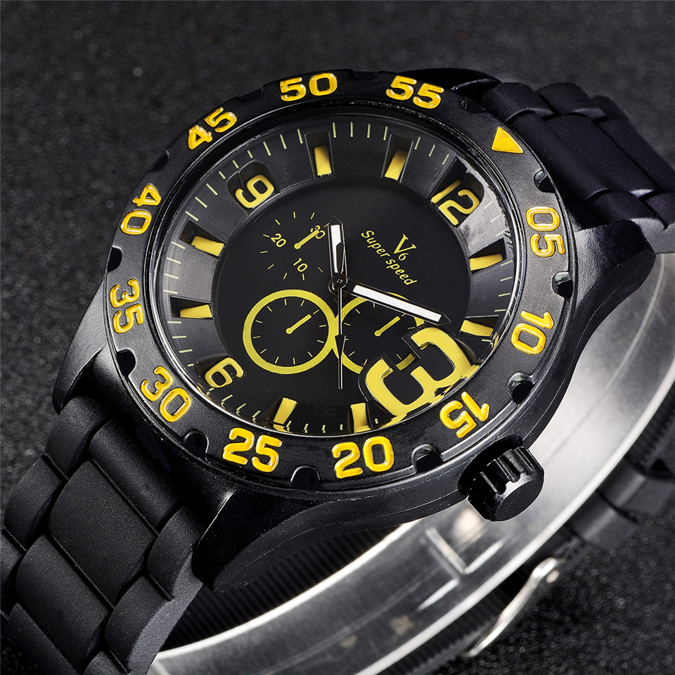 Men 2016 newest brand watch, silicone strap V6 luxury watches, watch business and leisure, outdoor sports unique design watches