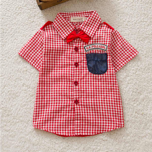 Newest Boys Button down Plaid Short Sleeve Shirts Tie Lapel Blouse Tops Age 0 3Y Free