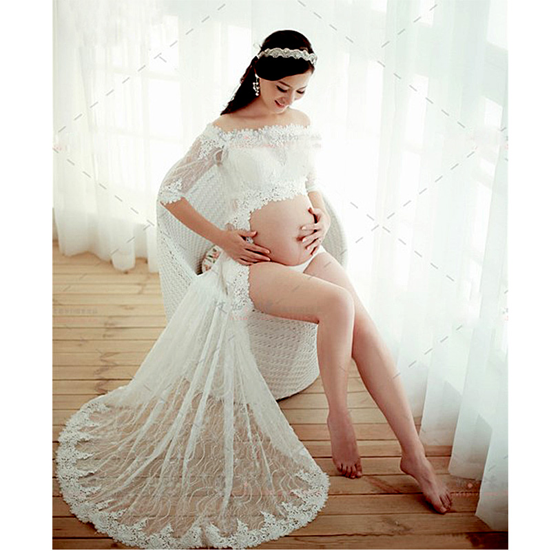 White Maternity Gown Lace long Dress Pregnant Photography Props Fancy Photo Shoot maternity lace dress