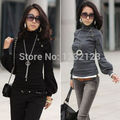 Hot Sale Zanzea Fashion OL Women Ladies Stripe Lantern Long Sleeve Turtleneck Shirts Blouses Black White