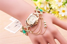 Reloj Mujer 2015 New Fashion casual Lady Luxury Chain Pendant Clover Bracelet Watches Women Quartz