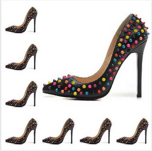Size:34 45 Women\u0026#39;s 12 cm High Heels Black Genuine Leather Colorful ...