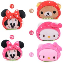 Portable Cartoon Strawberry Hello Kitty  Minnie  Rilakkuma bear Plush Girls Kids Mini Coin Purse + Chain 5*4”  New
