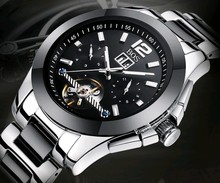 Multi Function Automatic Mechanical watches men luxury brand BOS Stainless Steel black dial Calendar Steel Ceramic