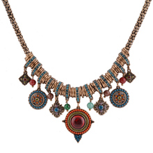 Vintage Bohemia Style Fashion Jewelry Gold Plated Round Shape Colorful Resin Stone Beads Pendants Statement Necklace