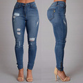 Brand new fashion trend female ripped broken hole distressed denim pencil pants street wear slim fit