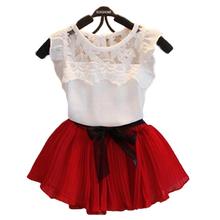 2016 New Girls Princess Dress + T Shirt 2 Pcs Set Age 2-10 Layered Tutu Dress Clothing Sets Girls Fashion Lace Suits