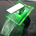 BAKALA Free Shipping Wholesale And Retail 3 LED Color Changing Glass Waterfall Spout Bathroom Basin Faucet