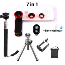 2016 7in1 Universal clip 3in1 Lenses Fish Eye Wide Angle Macro Lens SelfieStick Tripod Bluetooth control For Xiaomi Redmi note2