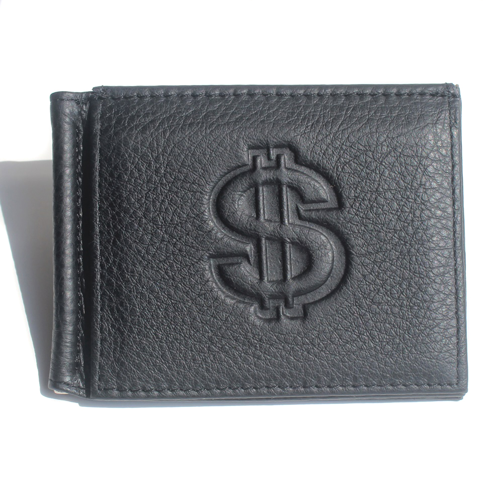 Luxury Brand Men Money Clip 100 Genuine Cow Leather Wallet Mens clip for money Black clamp