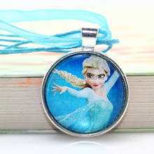 20pcs lot girl Frozen pendant necklace glass cabochon Ribbon Charm statement necklace jewelry for kids gifts