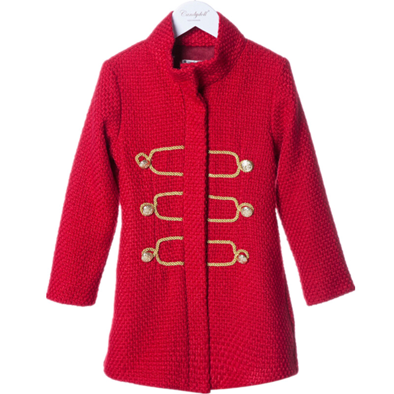 2015 Girls Winter Coat Quality Blend Fleece Jacket for Girls Fashtion Retro baby girl jacket kids Trench Parka Children Clothing