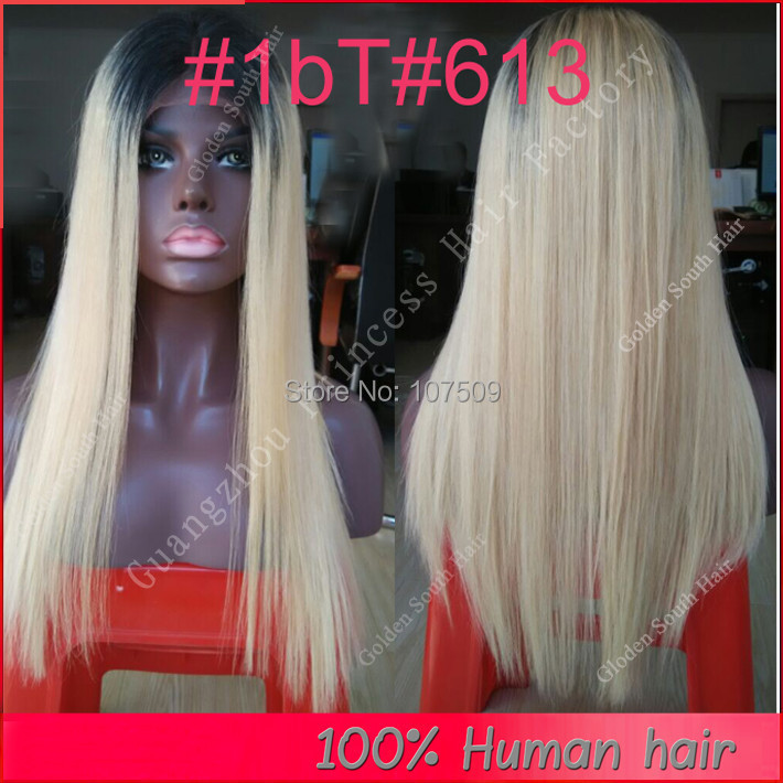 Two Tone #1bT#613 Blonde Ombre Full Lace Human Hair Wigs/Glueless Lace Front Wigs For Black Women Brazilian Lace Wig Straight 6A