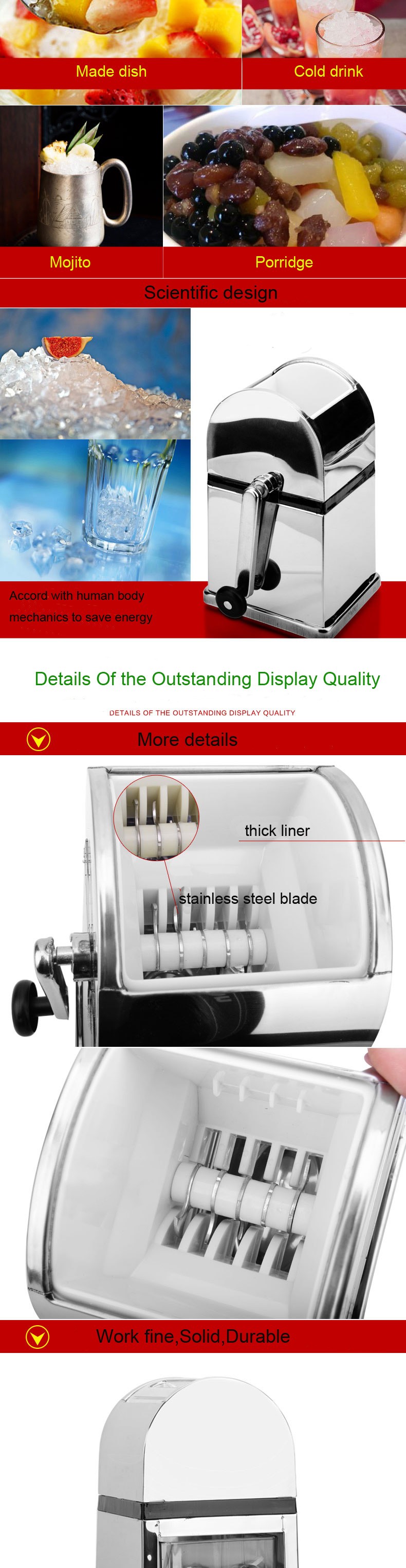 Description Picture 4 of itemStainless Steel Ice Crusher Mini Ice shavers Chopper Manual Snow Cone Smoothie Maker Ice Block Breaking Machine slush machine