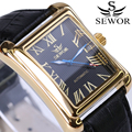 New Luxury Brand Men Watches Vintage Automatic Mechanical Watch Rectangle Calendar clock Military WristWatches leather Strap
