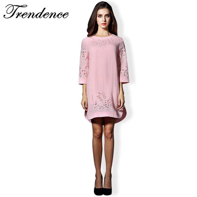 Trendence Spring/Summer2016  Women Dress 100% line Europe style casually  comfortable breathable material Trendy Beautiful dress