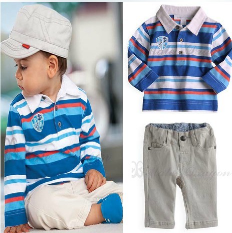 Children's clothing set baby autumn long sleeve striped t-shirt + pant 2-piece set ot baby sets child handsome stripe set